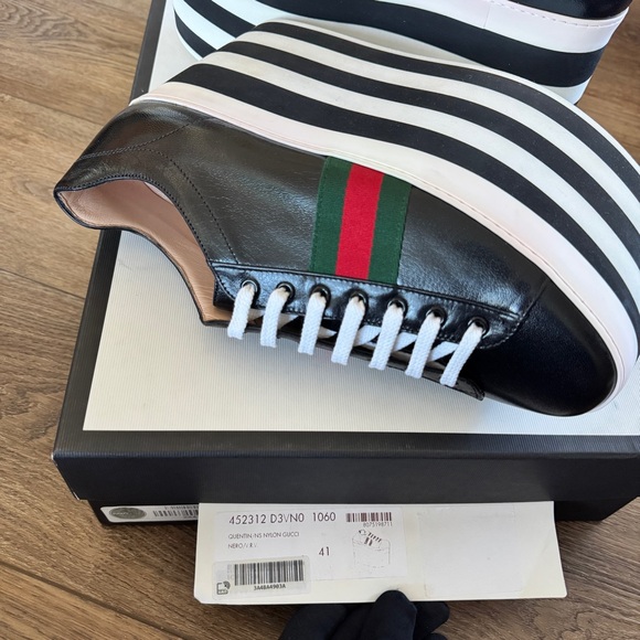 GUCCI Peggy Platform Black and White Stripe Sneakers Size EU 41 / US 11 - Picture 6 of 15